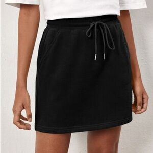 SHEIN | Terry Drawstring Waist Black Solid Skirt- Size Small